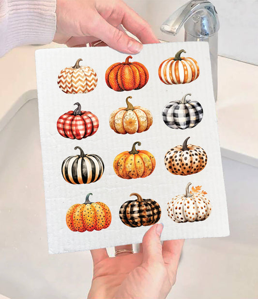 Fall Autumn Variety of PumpkinsSwedish Dishcloth-Sets of 2