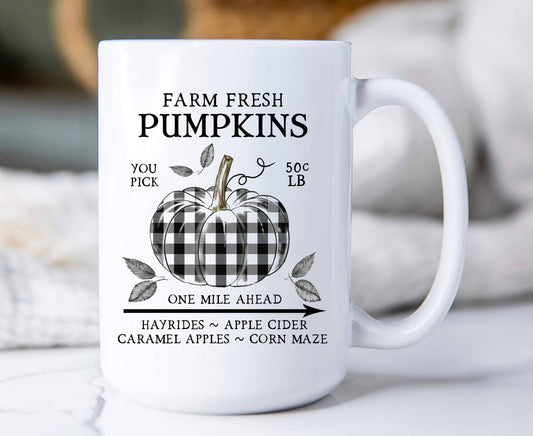 Fall Autumn Farm Plaid Pumpkin Coffee Mugs