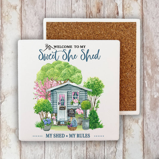 Welcome To My She Shed My Rules Stone Coaster
