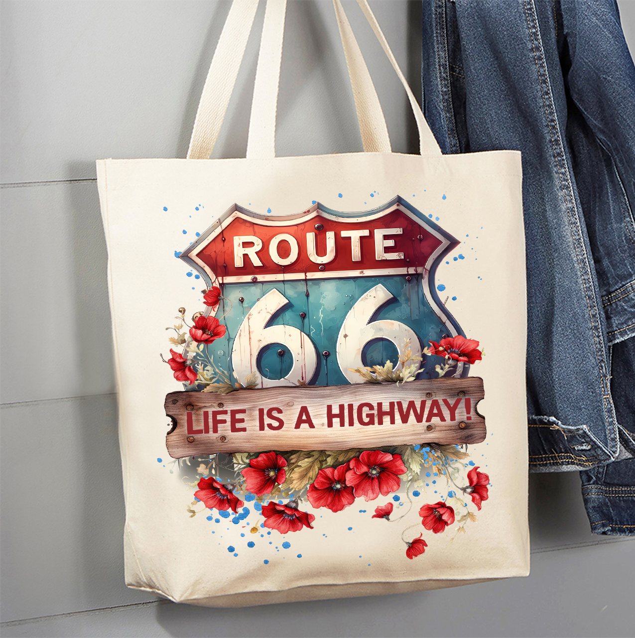 Route 66 Life is a Highway  Canvas Tote Bag