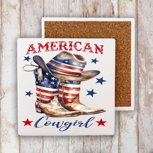 Western American Cowgirl Boots Stone Coaster (Set of 2)
