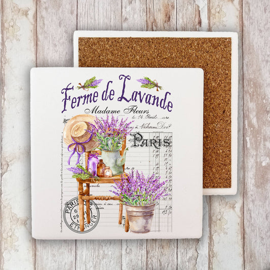 French Garden Lavender  Stone Coaster