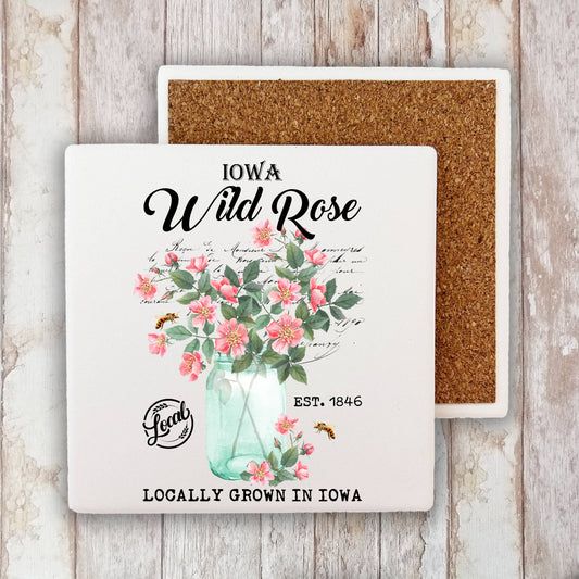 Iowa State Flower Wild Rose  Stone Coaster