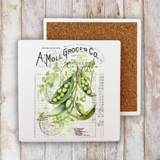 Vintage Farmhouse Peas Pods Vegetables Stone Coaster