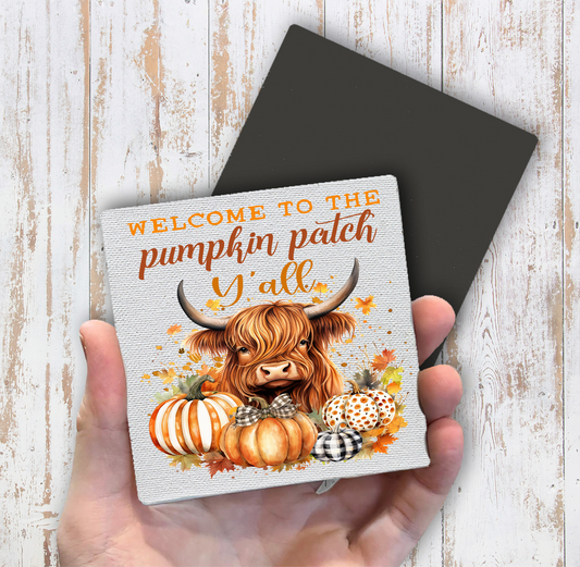 Fall Highland Cow Y'All Pumpkins Magnet Fridge (Set of 2)