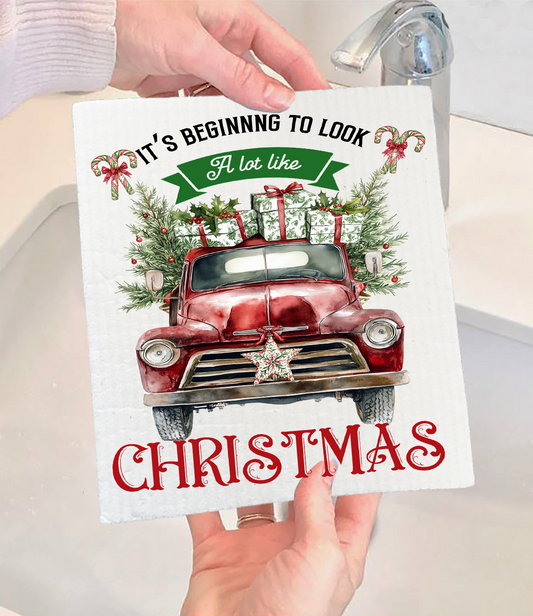 Beginning to Look Like Christmas Swedish Discloth (Set of 2)