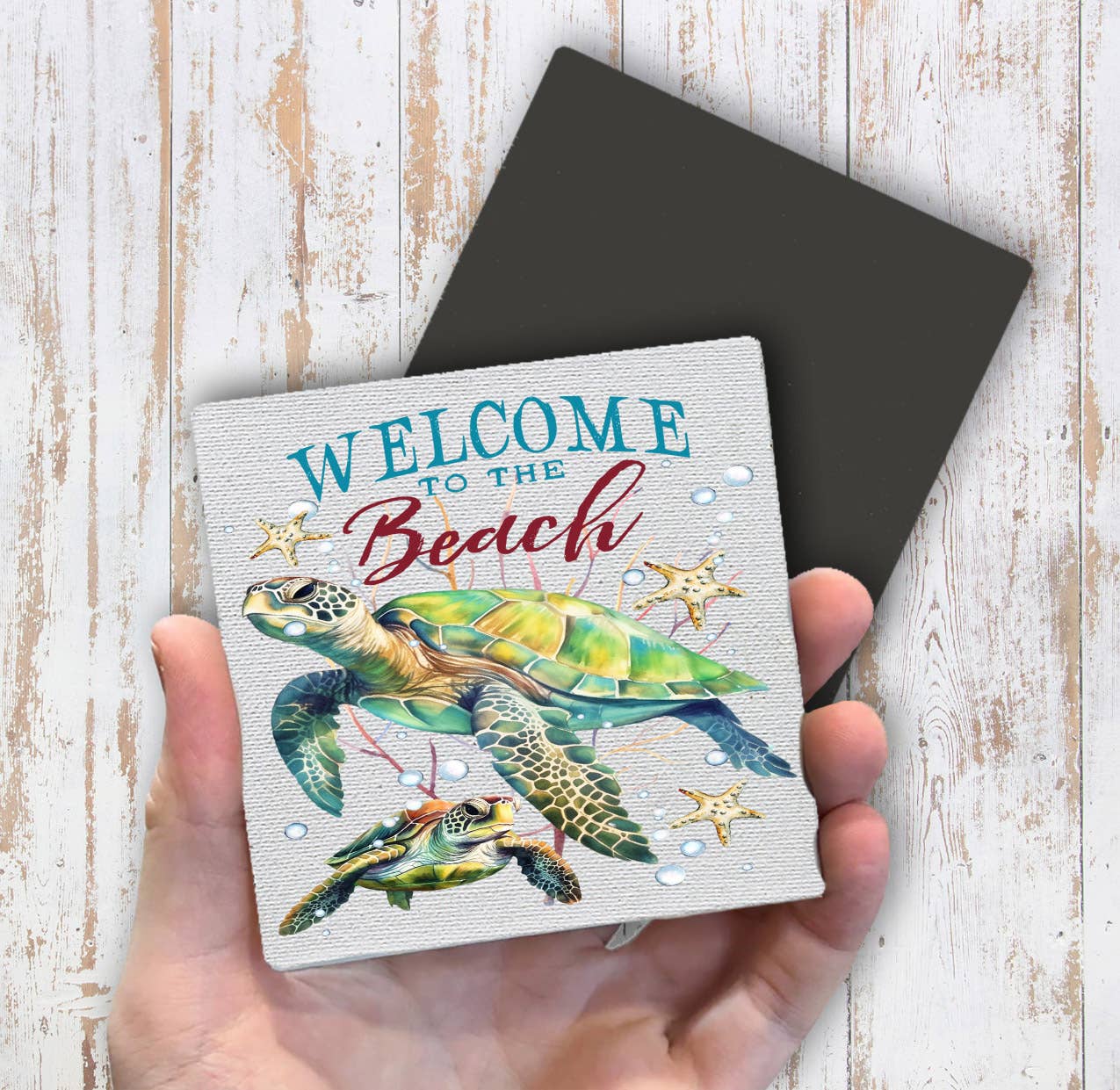 Coastal Sea Turtle Welcome to the Beach Magnet Fridge - Sets of 2