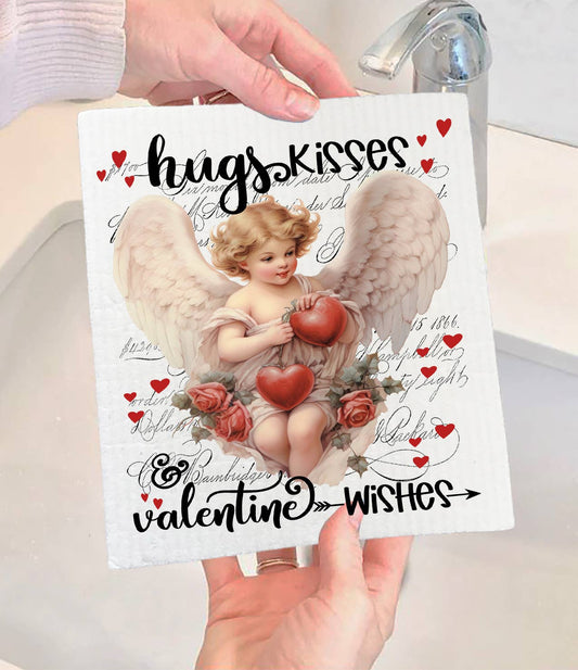Vintage Angel Cupid Jugs Kisses Valentine Swedish Dishcloth (Set of 2)