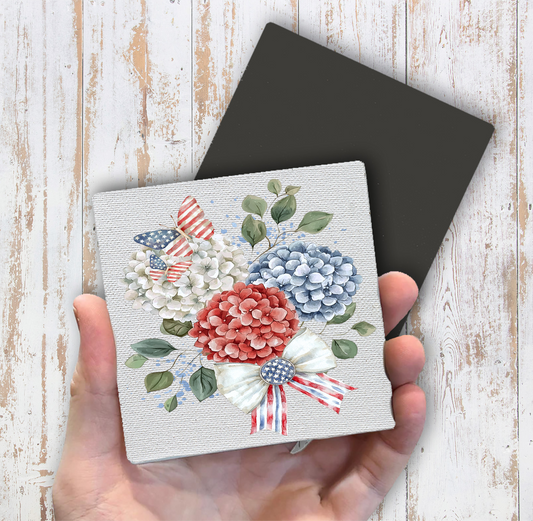 Patriotic Hydrangea Butterfly Magnet Fridge (Set of 2)