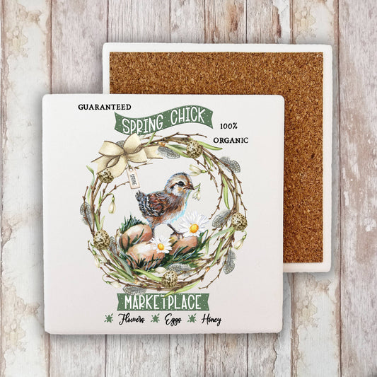 Spring Chicks Marketplace Stone Coaster
