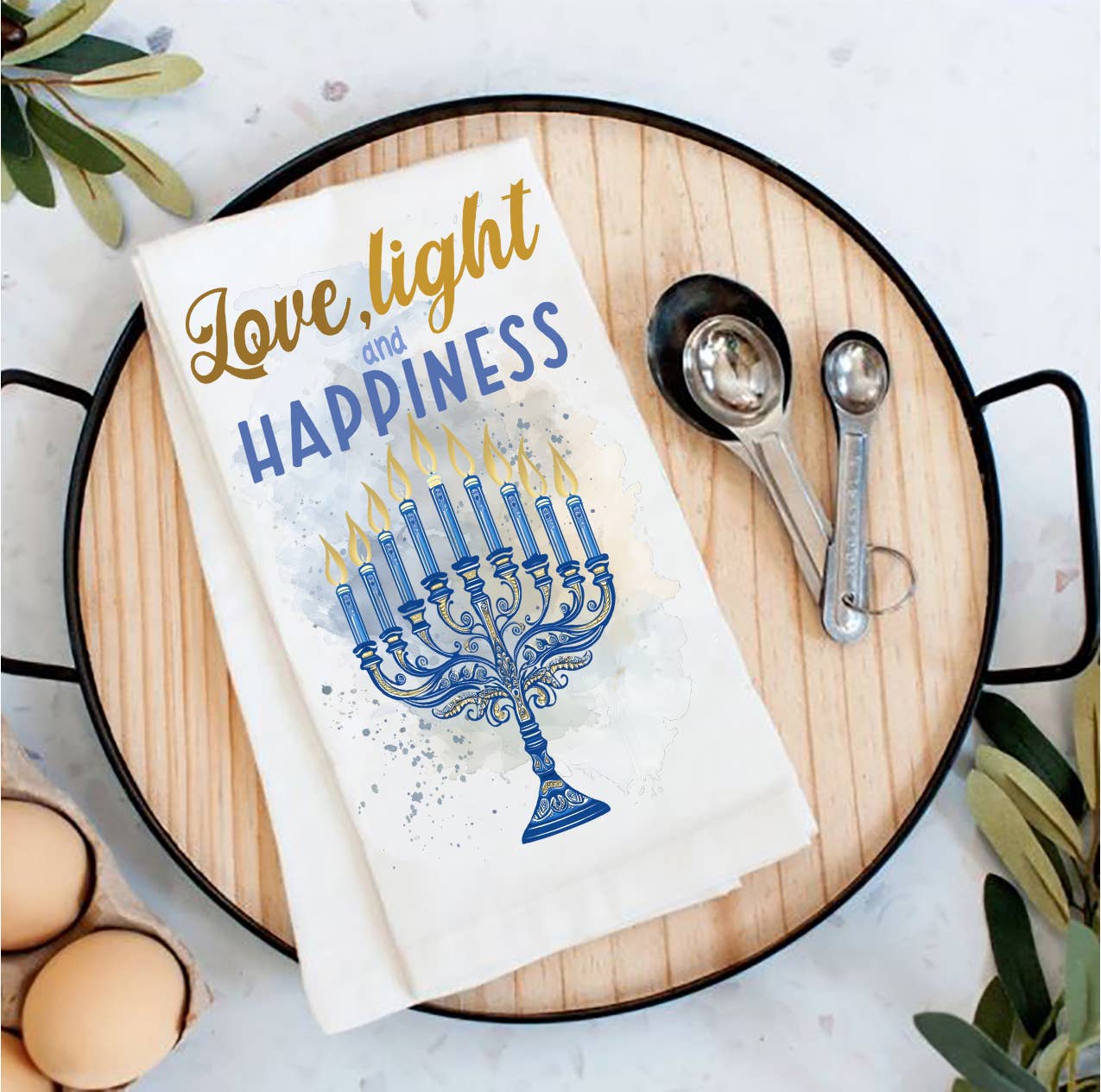 Hanukkah Menorah Love Light Tea Towel