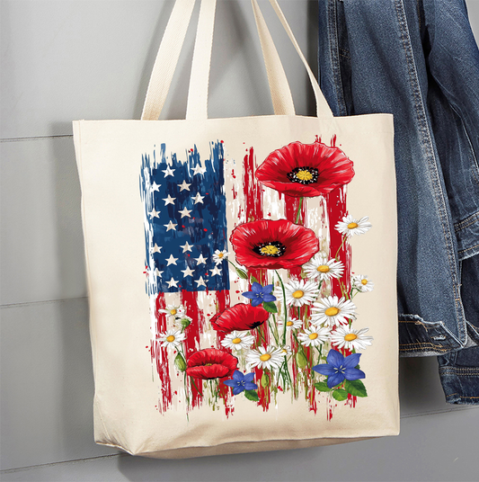 Patriotic American Flag Flowers  Canvas Tote Bag