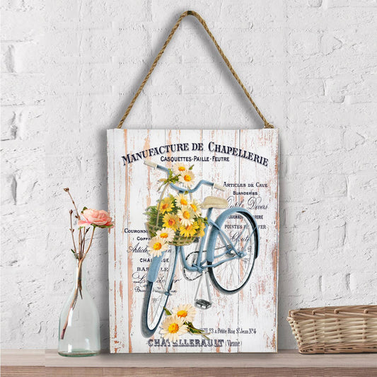 Vintage French Daisy Bicycle Shabby Chic Wall Decor