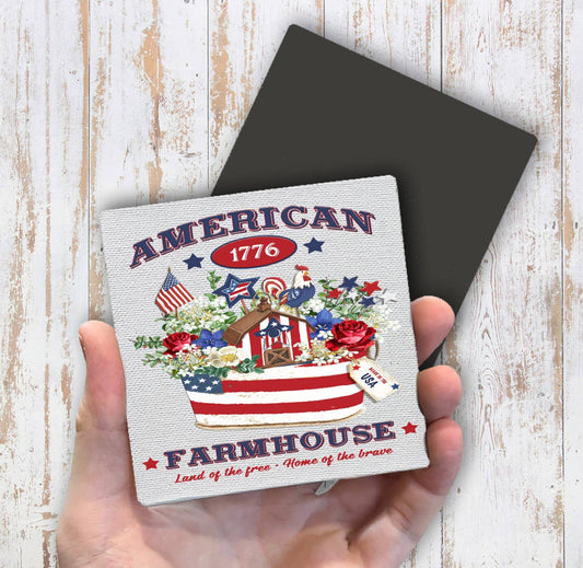 American Patriotic Farmhouse Flowers Magnet Fridge - Sets of 2
