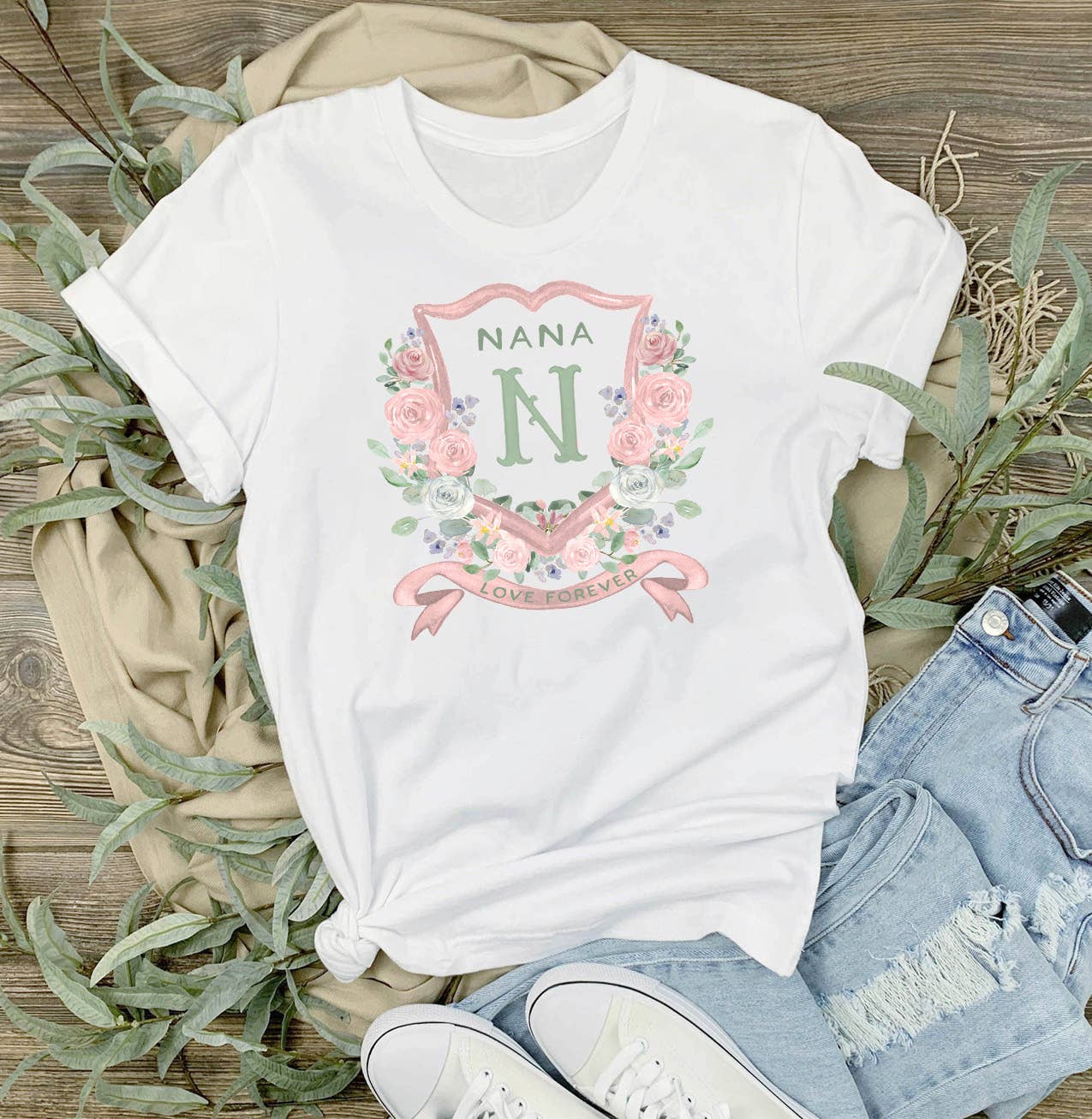 Mother's Day Nana Floral Crest T-Shirt