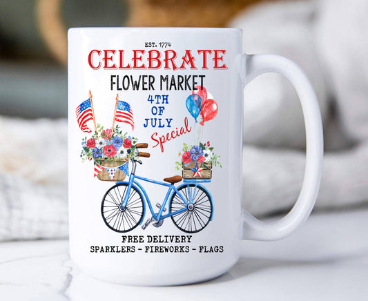 4th of July Flower Market Bicycle  Coffee Mug