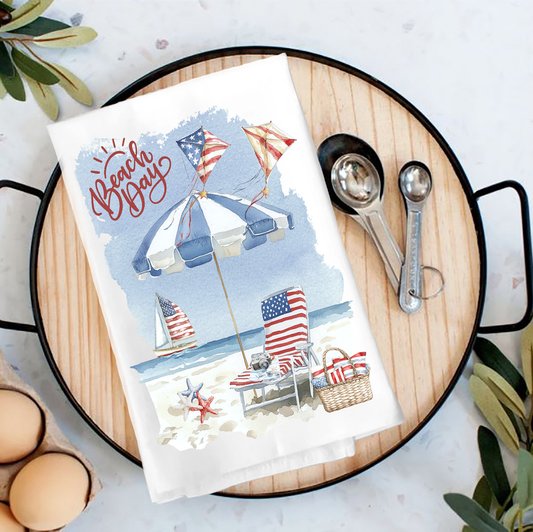 Beach Day Coastal Ocean  Tea Towel