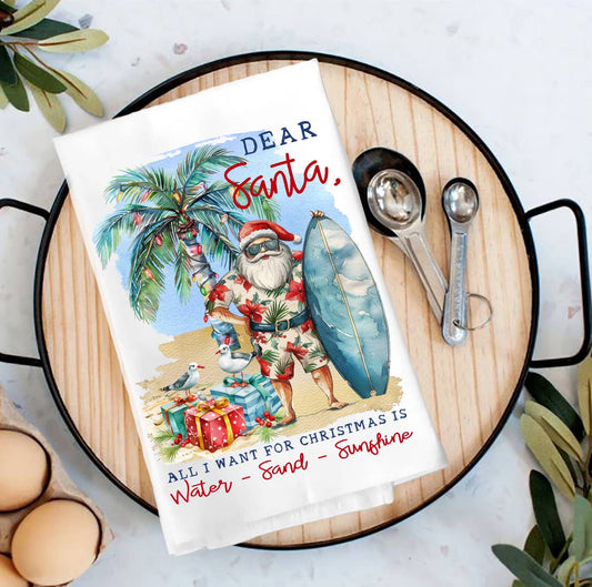 Coastal Dear Santa Christmas Beach Tea Towel