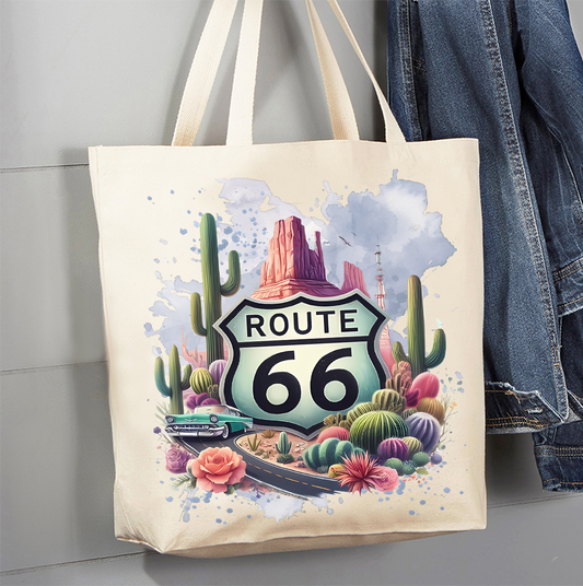 Route 66 Desert Cactus  Canvas Tote Bag