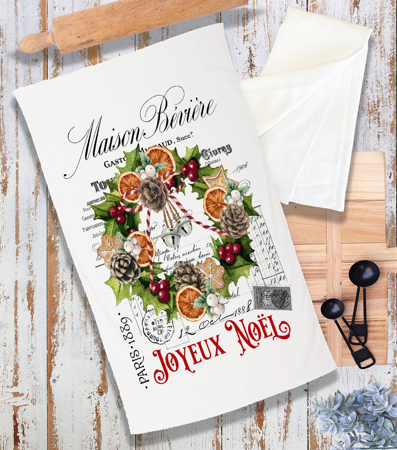 Joyeux Noel Christmas Wreath Terry Towel