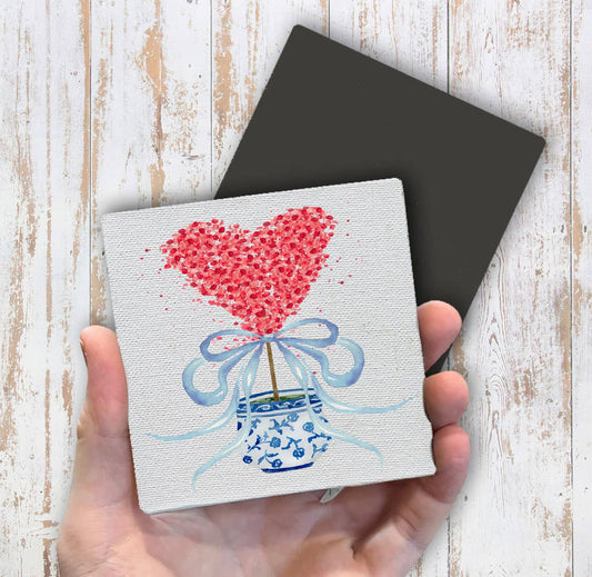 Chinoiserie Blue & White Hearts Topiary Magnet Fridge - Sets of 2