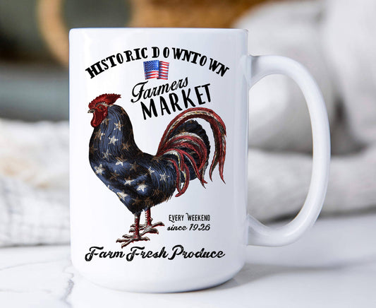 Farmers Market Patriotic Rooster Coffee Mug