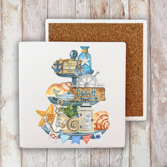 Beach Ocean Sea Shells 3 Tier Tray Stone Coaster