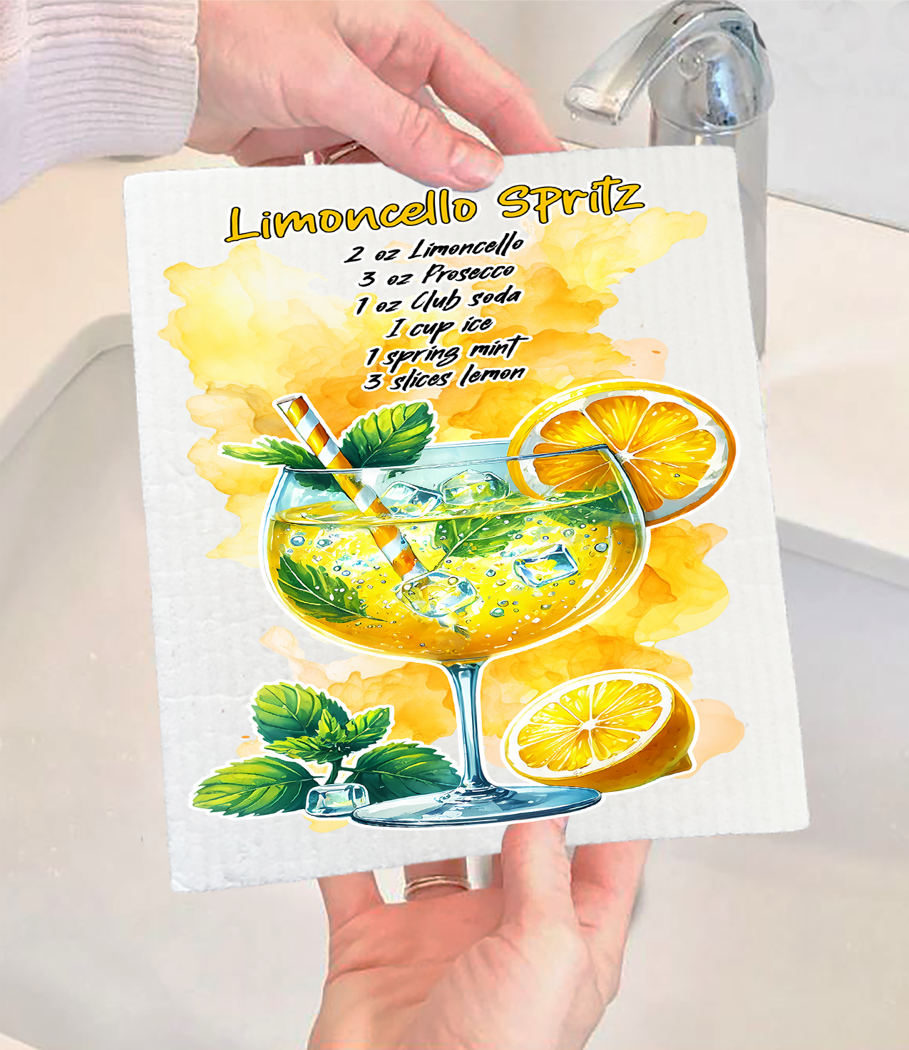 Summer Cocktail Limoncello Spritz Swedish Dishcloth (Set of 2)