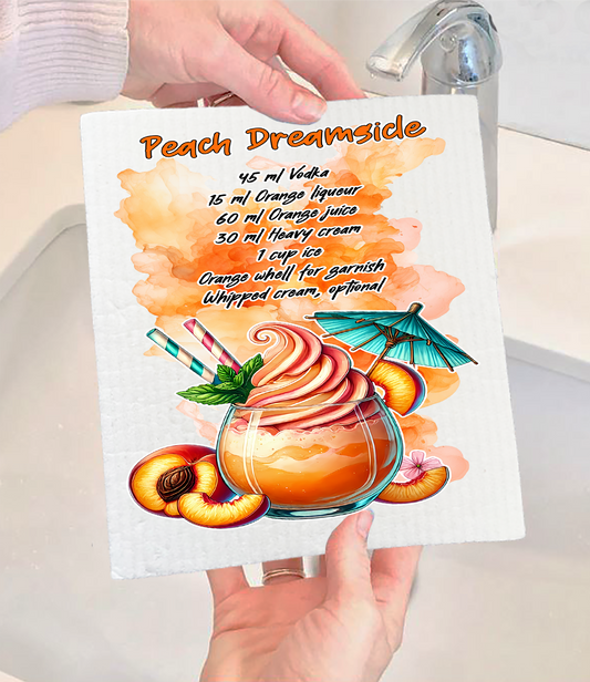 Summer Cocktail Peach Dreamsicle Swedish Dishcloth (Set of 2)