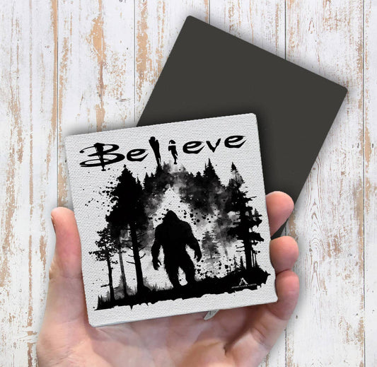 Believe Sasquatch Big Foot Black White Magnet Fridge - Sets of 2