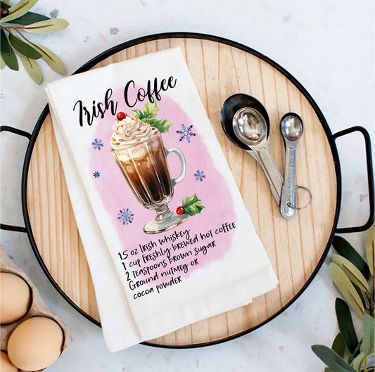 Christmas Cocktail irish Coffee Recipe Tea Towel
