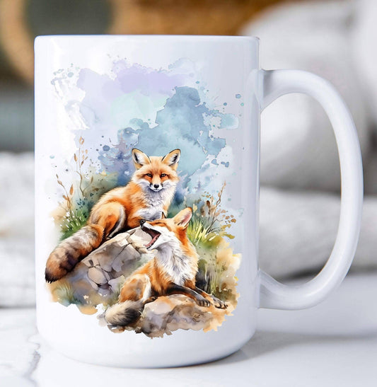 Fox Animal Resting on Rocks Coffee Mug