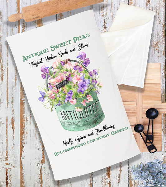 Antique Sweet Peas Flowers Terry Cloth Towel