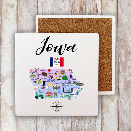 Iowa State Map Souvenir Stone Coaster