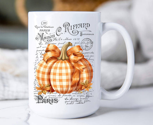 Fall Autumn French Checkered Pumpkins Coffee Mug