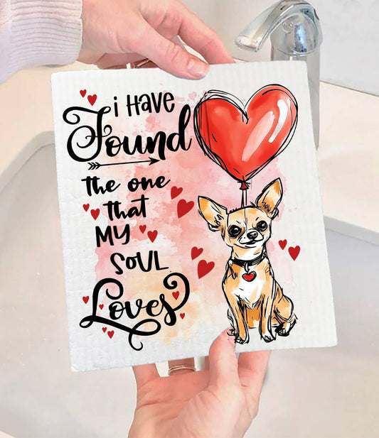 Dog Chihuahua Found My Love Valentine Swedish Dishcloth (Set of 2)