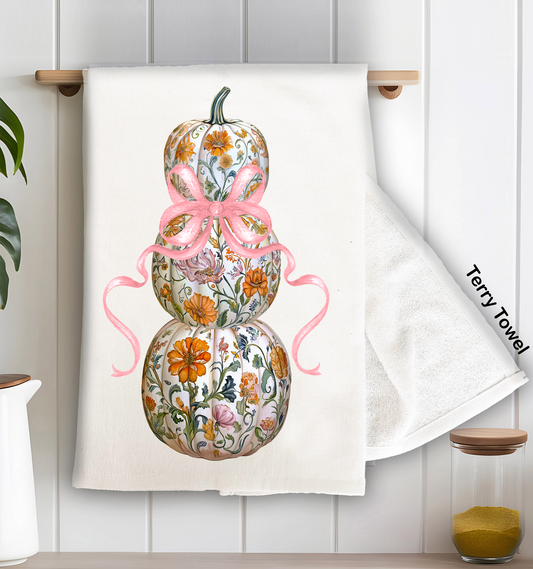 Fall Chinoiserie Floral Pumpkin  Kitchen Terry Towel