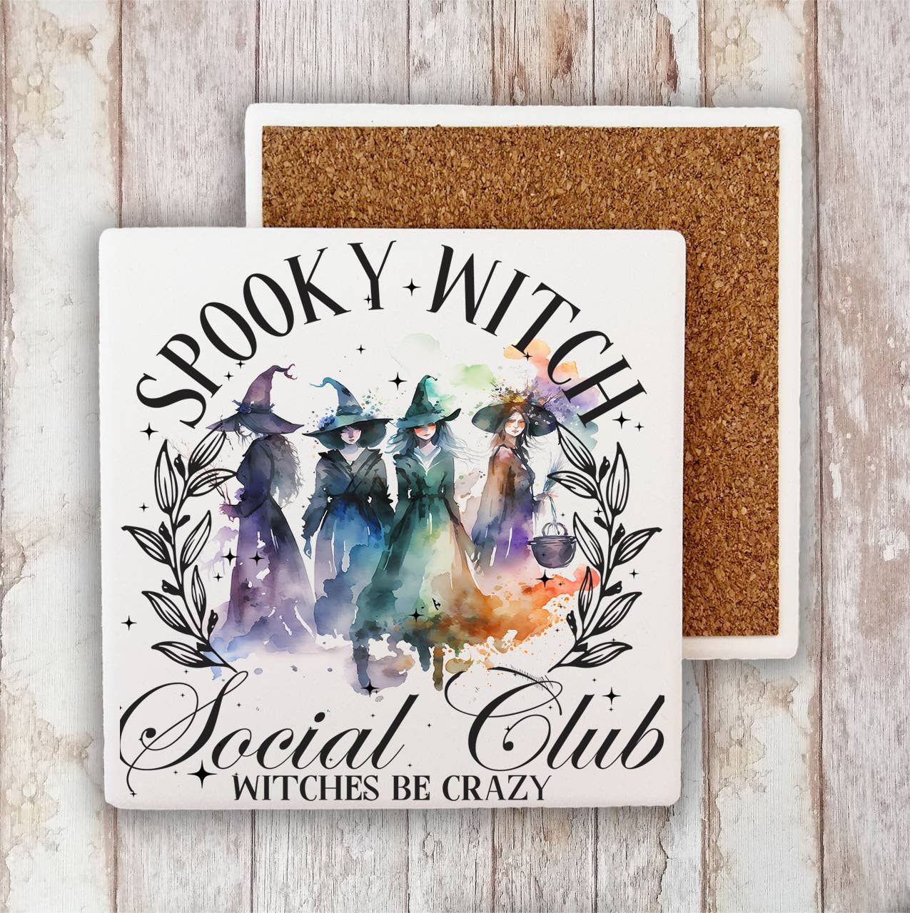 Halloween Spooky Witch Club Stone Coaster-Sets of 2