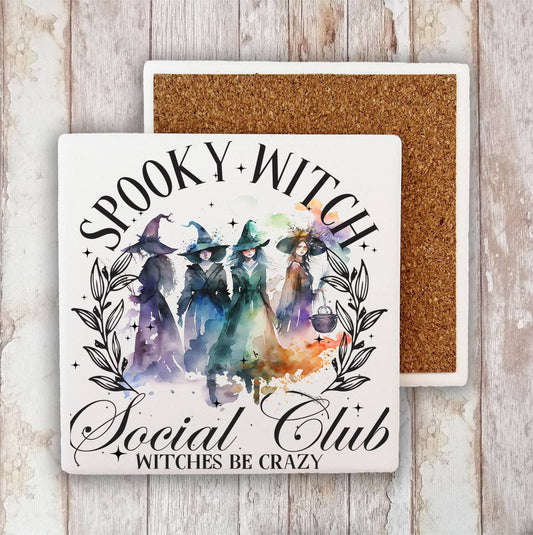 Halloween Spooky Witch Club Stone Coaster-Sets of 2