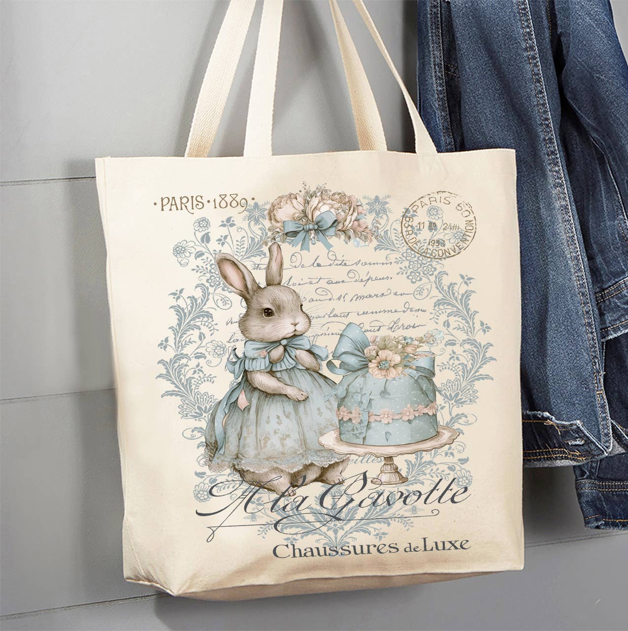 Shabby Chic French Easter Bunny Canvas Tote Bag