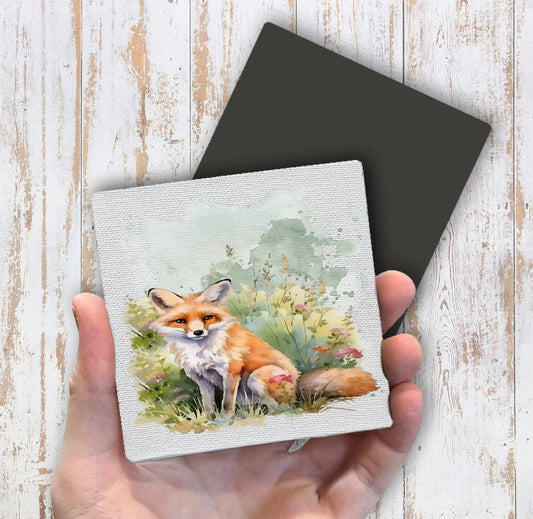 Fox Animal in Grass Flowers Magnet Fridge - Sets of 2