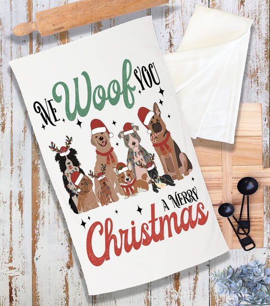 We Woof You Merry Christmas Dogs Terry Towel