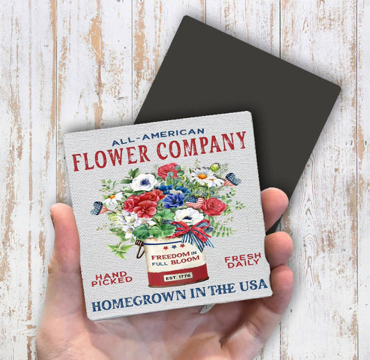 Farmhouse 4th of July Patriotic Flowers Magnet Fridge - Sets of 2