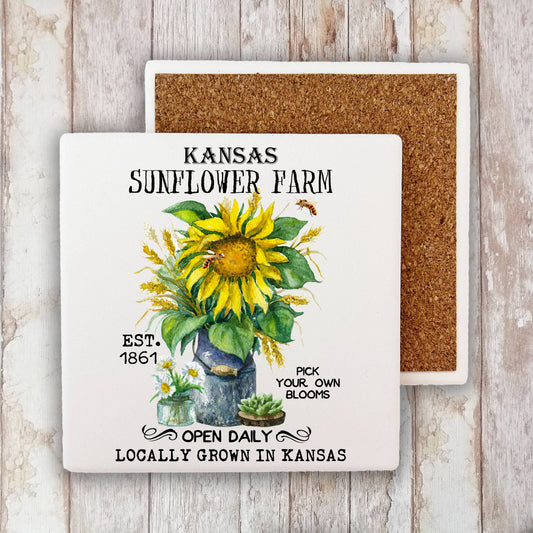 Kansas State Flower Sunflower  Stone Coaster