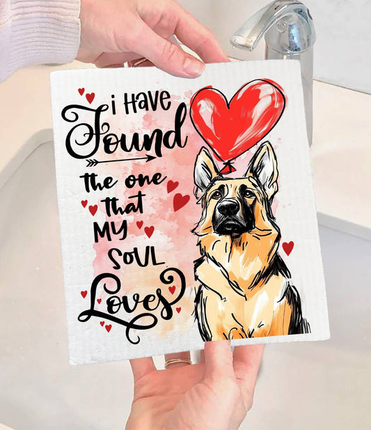 Dog Shepherd Found My Love Valentine Swedish Dishcloth (Set of 2)