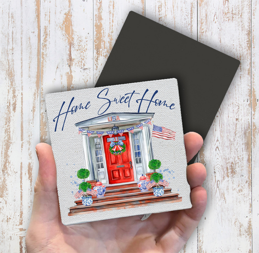 Patriotic Red Door Home Sweet Home  Magnet Fridge (Set of 2)