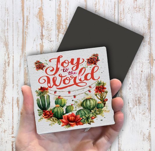 Christmas Joy to the World Cactus Magnet Fridge (Set of 2)