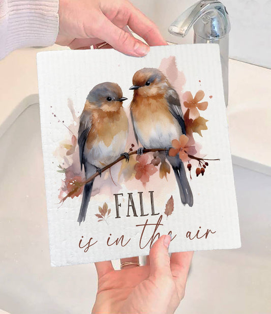 Autumn Fall is in the Air Birds Swedish Dishcloth-Sets of 2