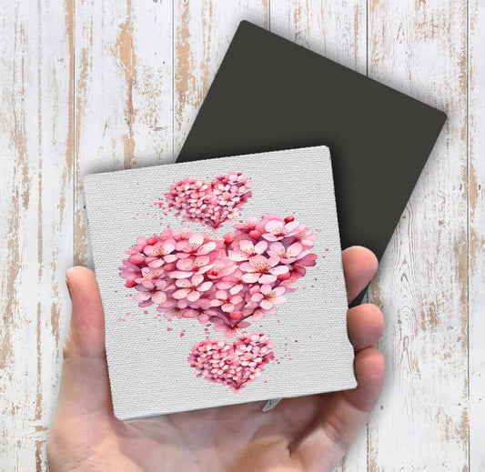 Valentine Pink Blossoms Flower Heart Magnet Fridge - Sets of 2