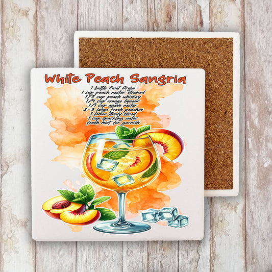 Summer Cocktail Peach Sangria Stone Coaster (Set of 2)
